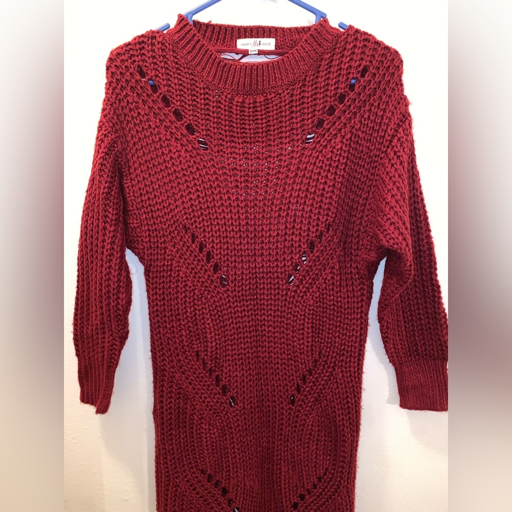 (S/M) Vintage 100% Acrylic Maroon Red Fashion House Knitted Dress